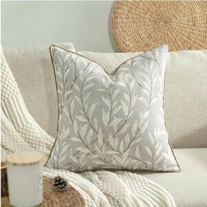 20x20 Inches Throw Pillow Cover, Modern Country Grey Leaves Farmhouse Sofa Throw